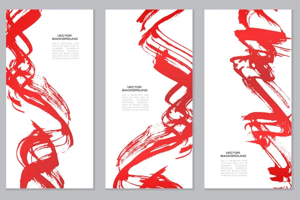 Vertical vector red banners set in modern asian style. Grunge brush strokes template for your text — Stock Vector