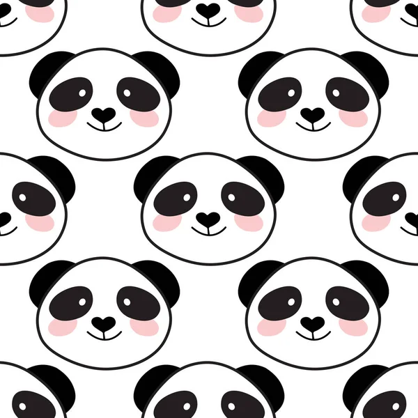 Cute panda face. Seamless cartoon wallpaper — Stock Vector