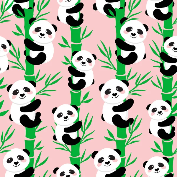 Cute Cartoon Panda Seamless Pattern Background, Vector illustration — Stock Vector