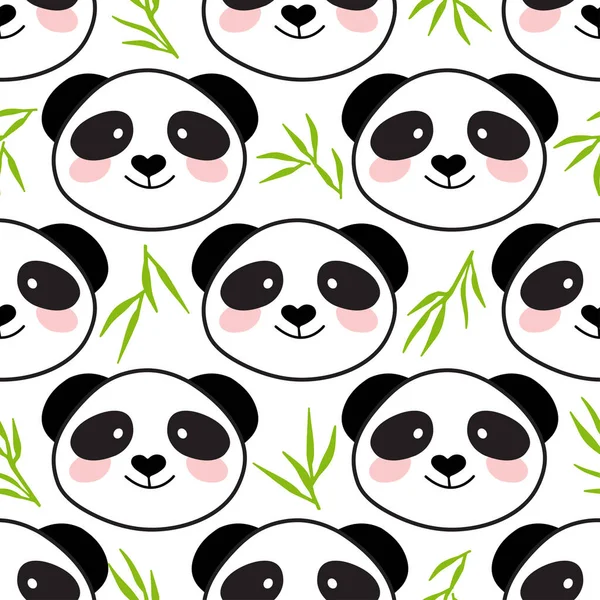 Cute panda face. Seamless cartoon wallpaper — Stock Vector