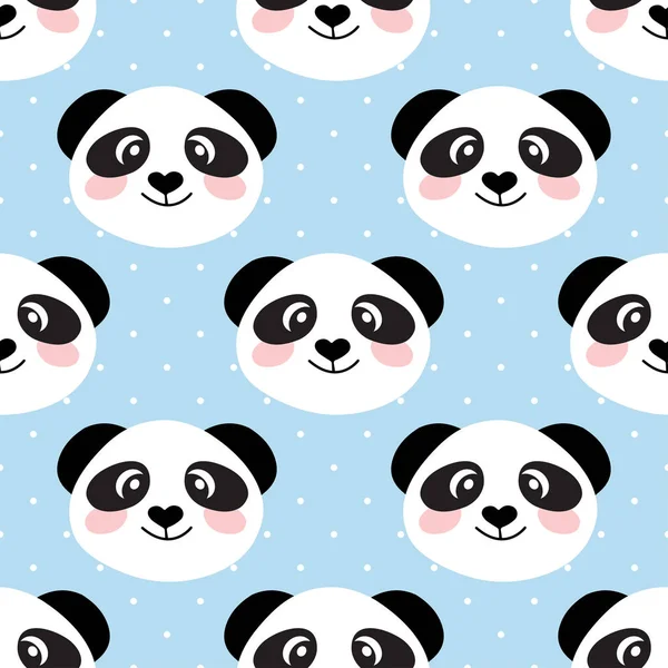 Cute panda face. Seamless cartoon wallpaper — Stock Vector