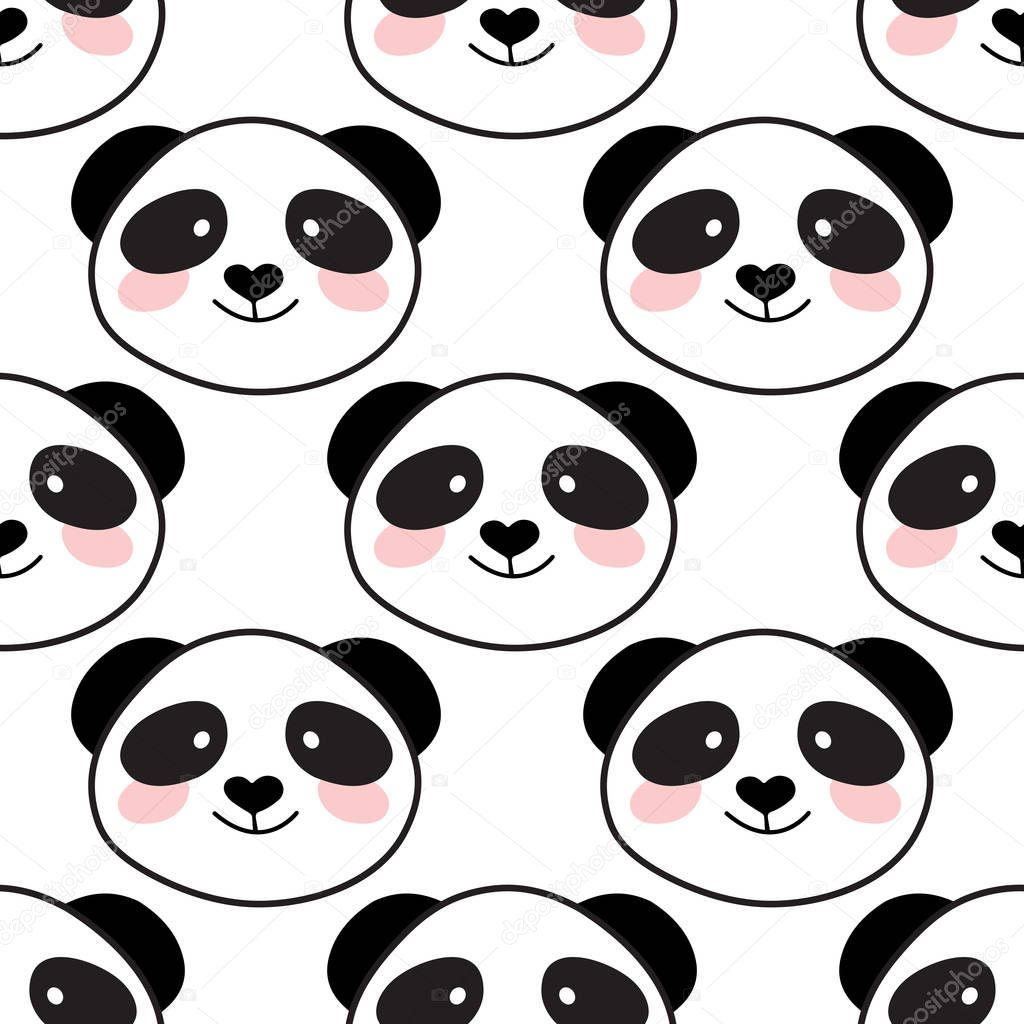 Cute panda face. Seamless cartoon wallpaper