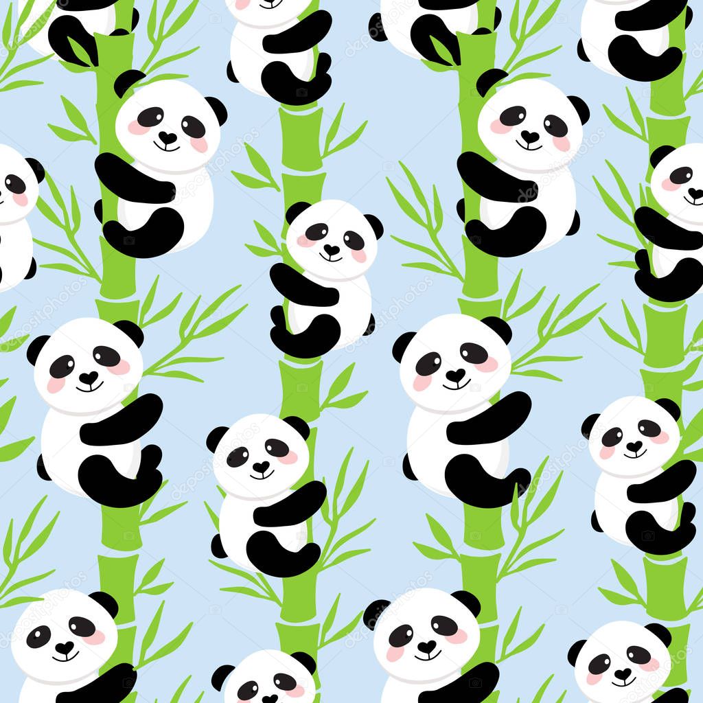 Cute Cartoon Panda Seamless Pattern Background, Vector illustration