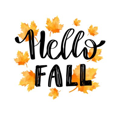 Merhaba Fallhand harfleri turuncu akçaağaç yaprağı arka planında