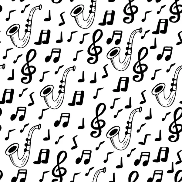 Hand dragna sömlösa mönster med musikaliska tecken — Stock vektor