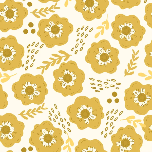Gold floralen Hintergrund. Vektor glitter texturierte nahtlose Muster mit Zweigen Blatt Beeren. perfekt für den Urlaub — Stockvektor