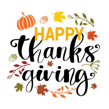 Elle çizilmiş Şükran Günü tipografisi posteri. Kartpostal, ikon ya da rozet için böğürtlen ve yapraklarla kutlama metni. Vektör kaligrafi harfi, tatil alıntısı