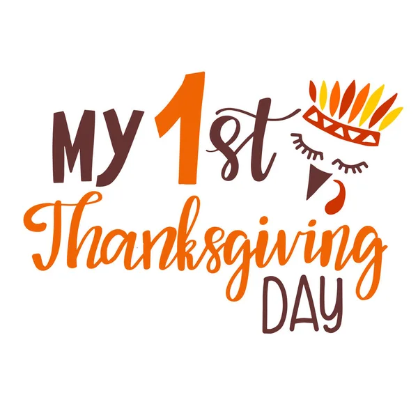 Eerste Thanksgiving Dag, Kalligrafie Vector Tekst — Stockvector