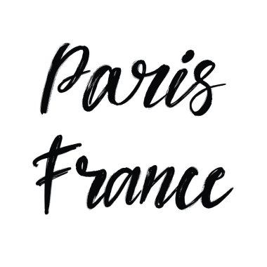 Fransa 'nın el yazısı. Avrupa ülkesi. Mürekkep çizimi. Modern fırça kaligrafisi. Beyaz arkaplanda izole.