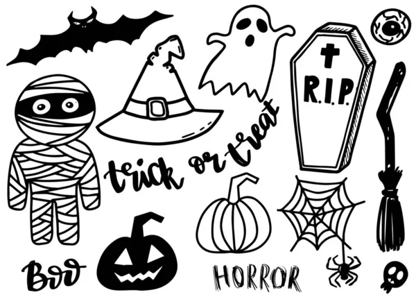 Wektor ręcznie rysowane Doodle zbiór kreskówek ikona i symbole o dzień Halloween, pojedyncze tło — Wektor stockowy