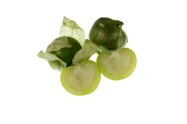 Tomatillo Mexican Husk Tomato Physalis Philadelphica Showing Seed Pulp — Stock Photo, Image