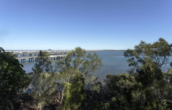 Panoramisch Uitzicht Van Drie Bruggen Aansluitende Brisbane Aan Redcliffe Schiereiland — Stockfoto