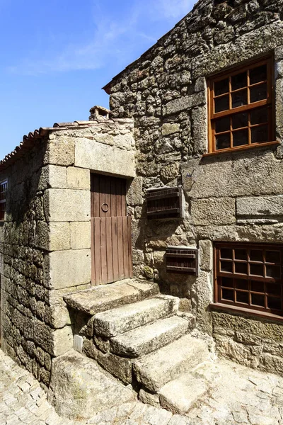 View of the traditional houses built in the locally abundant granite stone, in the medieval village of Sortelha, Portugal