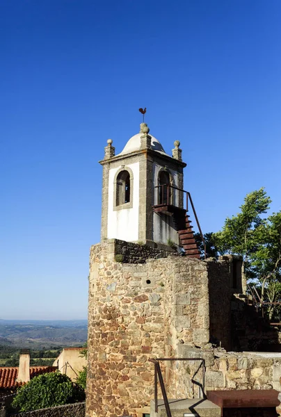 Vue Tour Horloge Avec Une Girouette Dans Village Historique Castelo — Photo
