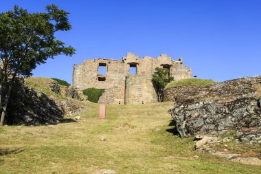 Ayrıntı, yıkık Palace, Christopher Moura (Cristovao de Moura) içinde tarihi köy, Castelo Rodrigo, Portekiz