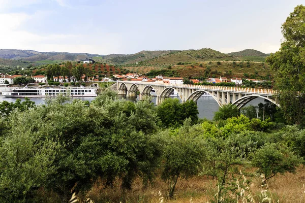 Widok Rzekę Cruise Terminal Most Barca Alva Pobliżu Granicy Hiszpanią — Zdjęcie stockowe