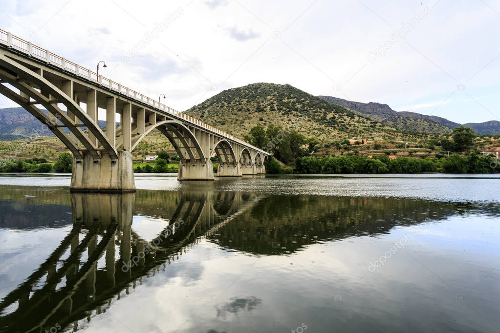 Bridge Almirante Sarmento Rodrigues, the first highway bridge on the Portuguese section of the Douro River, in Barca de Alva, near the Spanish border