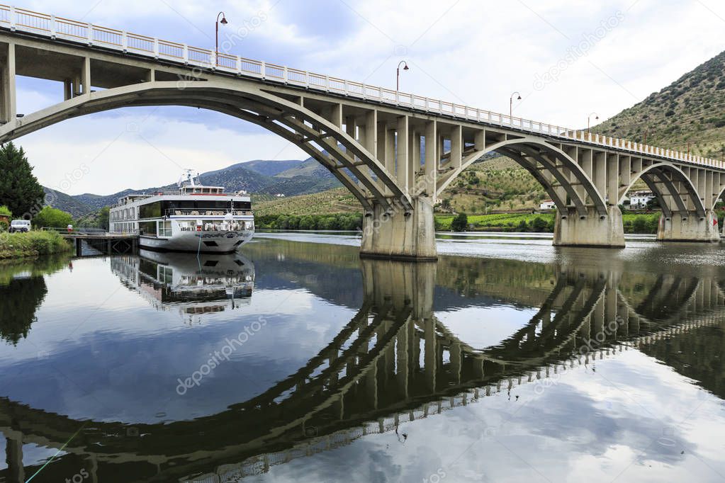 Bridge Almirante Sarmento Rodrigues, the first highway bridge on the Portuguese section of the Douro River, in Barca de Alva, near the Spanish border