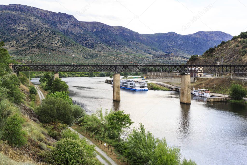 View of the international railway bridge over the Agueda River, connecting Portugal to Spain and now deactivated since 1985, in Barca de Alva, near the Spanish border, Portugal
