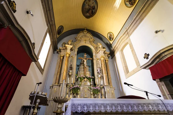 View Main Chapel Beautifully Carved Woodwork Altarpiece Painted Vaulted Ceiling — Stock Photo, Image