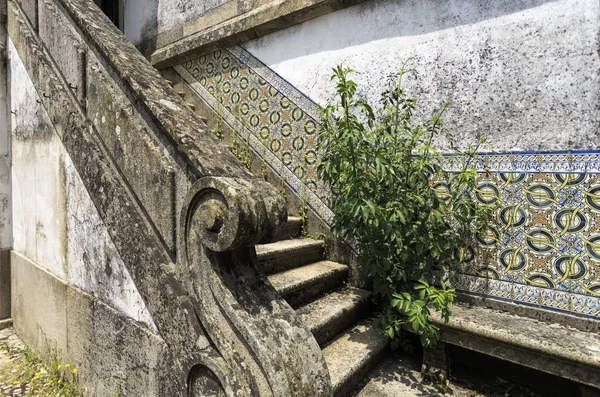 Detalhe Uma Bela Escadaria Pedra Granito Com Azulejos Decoração Parede — Fotografia de Stock