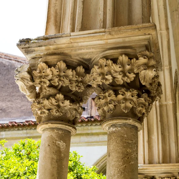 Деталь Романских Столиц Растительными Мотивами Колоннах Монастыря Кладбище Томаре Португалия — стоковое фото
