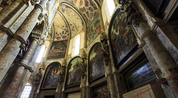 Detalhe Magnificamente Decorado Com Escultura Gótica Manuelina Tardia Pinturas Interiores — Fotografia de Stock