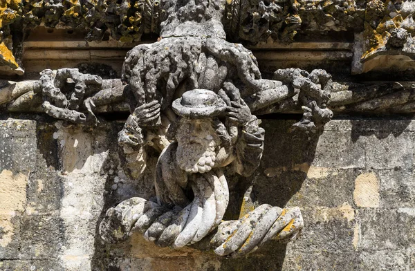 Detalle Delicada Talla Una Figura Humana Parte Inferior Ventana Manuelina —  Fotos de Stock