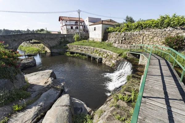 View Recreational Swimming Facility Created Small River Roman Bridge Village — Stock Photo, Image