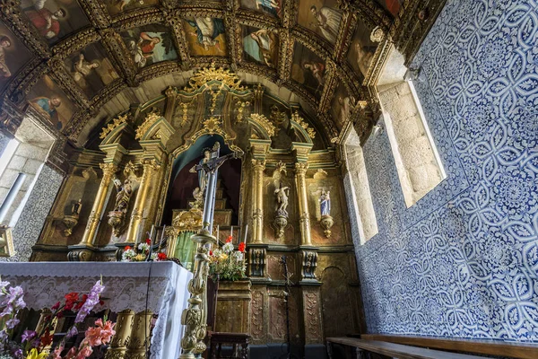 Detalhe Capela Principal Com Magnífico Retábulo Teto Caixotado Pintado Paredes — Fotografia de Stock