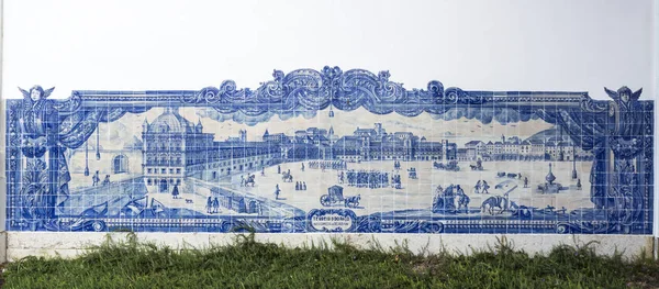 Painel Histórico Azulejos Representando Praça Palácio Hoje Praça Comércio Início Imagem De Stock