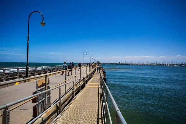 Uitzicht 700M Lange Vormige Pier Port Phillip Bay Kilda Melbourne — Stockfoto