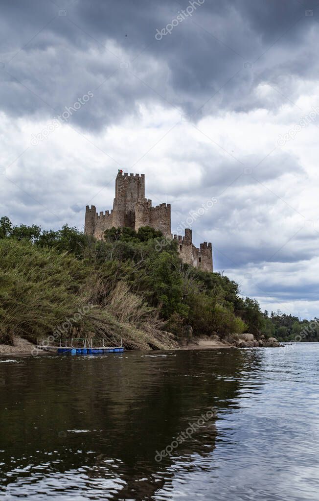 Almourol Medieval castle rebuilt atop of an islet in the middle of the Tagus River in the 12th century by the Knights Templar