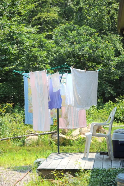 Lavare Giorno Asciugare Linea Nel Paese — Foto Stock