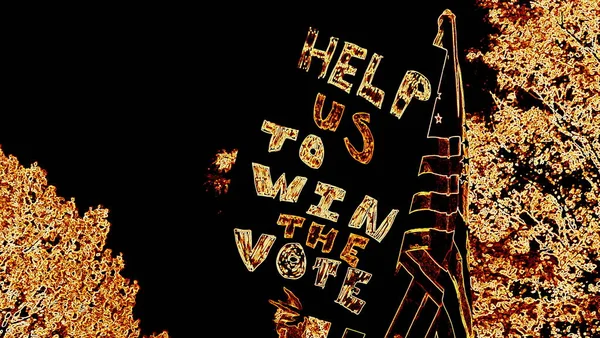Pomozte Nám Vyhrát Hlasovací Slogan Zobrazený Uvnitř — Stock fotografie