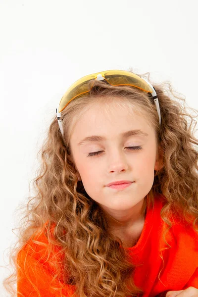 Dziewczyna Pomarańczowej Koszulce Długim Rękawem — Zdjęcie stockowe