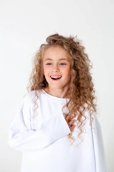 Girl White Long Sleeve Shirt — Stock Photo, Image