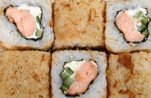 Weergave Van Traditionele Japanse Sushi Rolls Sluit — Stockfoto