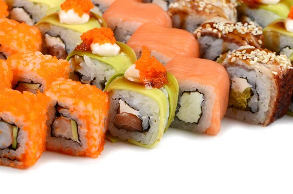 Tradizionale Giapponese Sushi Rolls Sfondo Bianco — Foto Stock