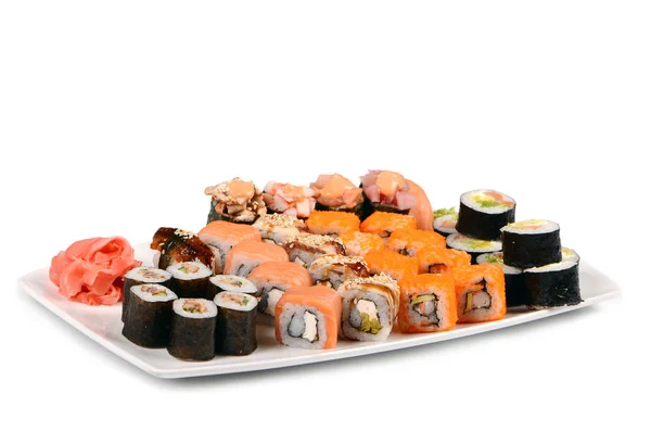 Traditional Japanese Sushi Rolls White Background — Stock Photo, Image