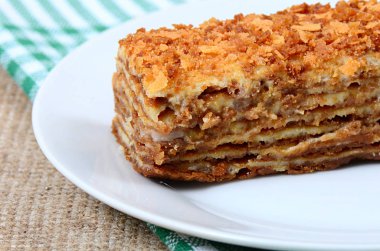 Bal katmanı pasta Medovik closeup görünümü