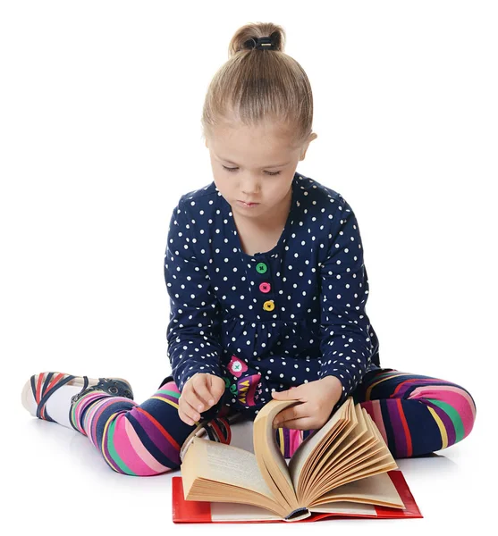 Las Niñas Leen Libro Aislado Sobre Fondo Blanco — Foto de Stock