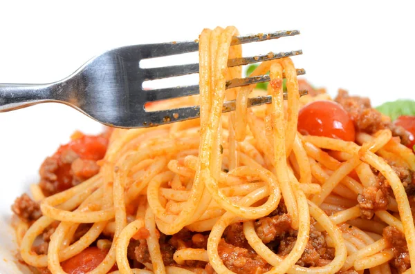 Pasta Espaguetis Con Salsa Carne Tomate —  Fotos de Stock