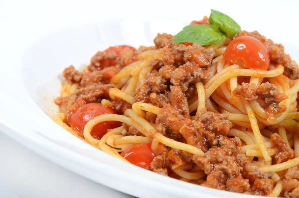 Paste Spaghete Sos Carne Vită Roșii — Fotografie, imagine de stoc