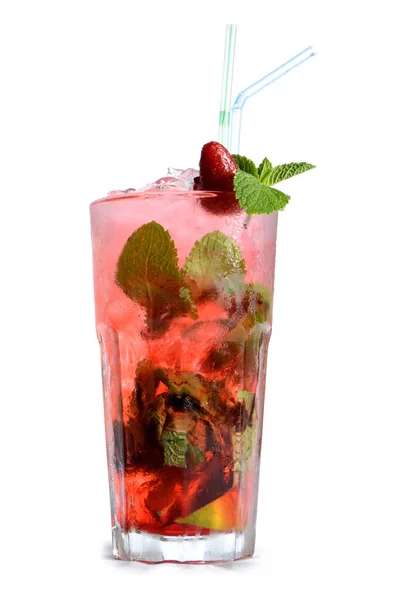 Aardbeien Mojito Drankje Geïsoleerd Witte Achtergrond Stockfoto