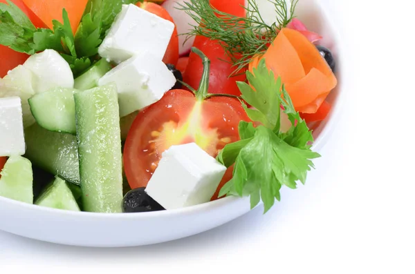 Greek Salad White Plate Closeup Sho — Stock Photo, Image