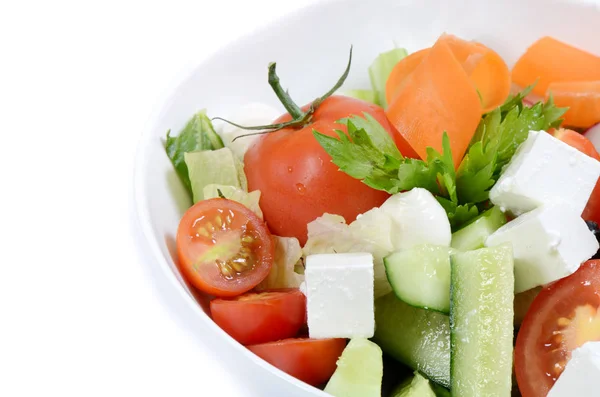 Greek Salad White Plate Closeup Sho — Stock Photo, Image