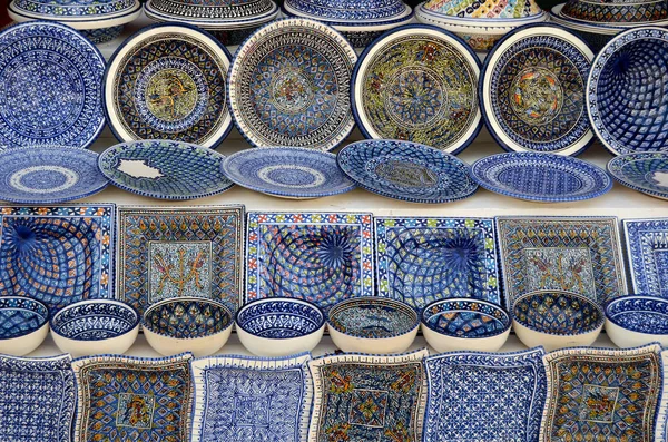 Multicolor Sovenir Plattan Tunisiska Marknaden Sidi Bou Said Tunisien — Stockfoto