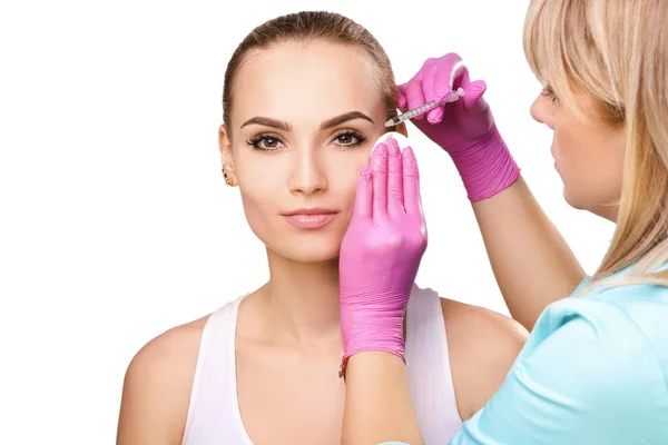 Beautiful Girl Rejuvenation Procedure Filler Injection Shooting Procedure Photo Studio — Stock Photo, Image