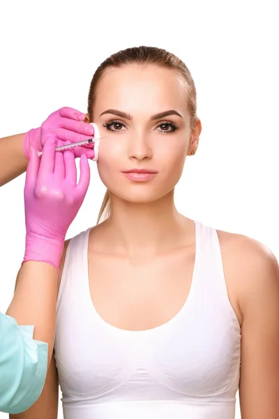 Menina Bonita Procedimento Rejuvenescimento Injeção Enchimento Procedimento Tiro Estúdio Fotografia — Fotografia de Stock